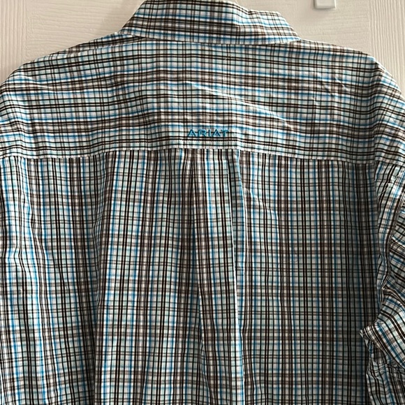 Ariat Pro Series Long Sleeve Button Up Shirt Brown and Blue Plaid Men’s XL - Picture 5 of 10
